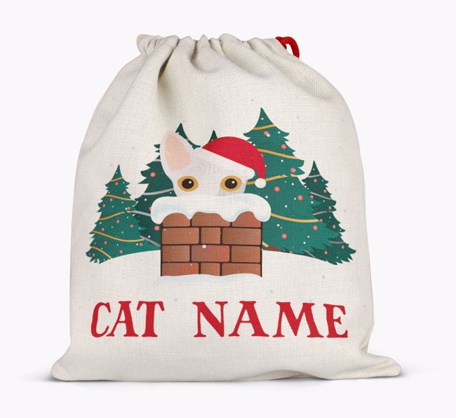 Peeking Cat with Santa Hat: Personalised {breedCommonName} Santa Sack 